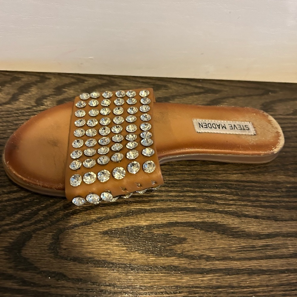 Steve Madden Brown Rhinestone Slide Sandals - Picture 7 of 7